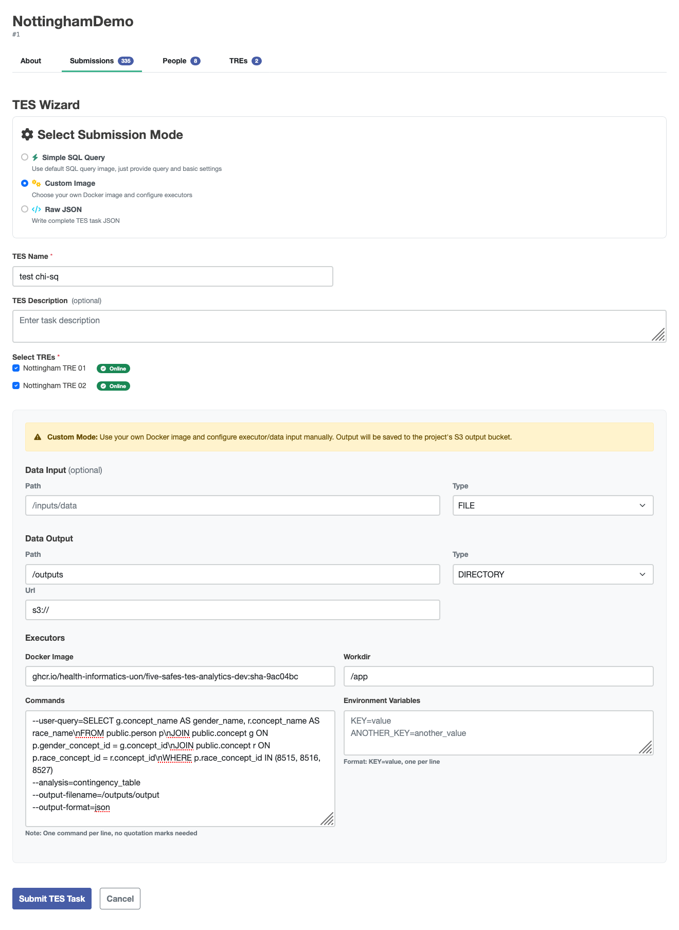 A screenshot of the web application showing the custom image wizard