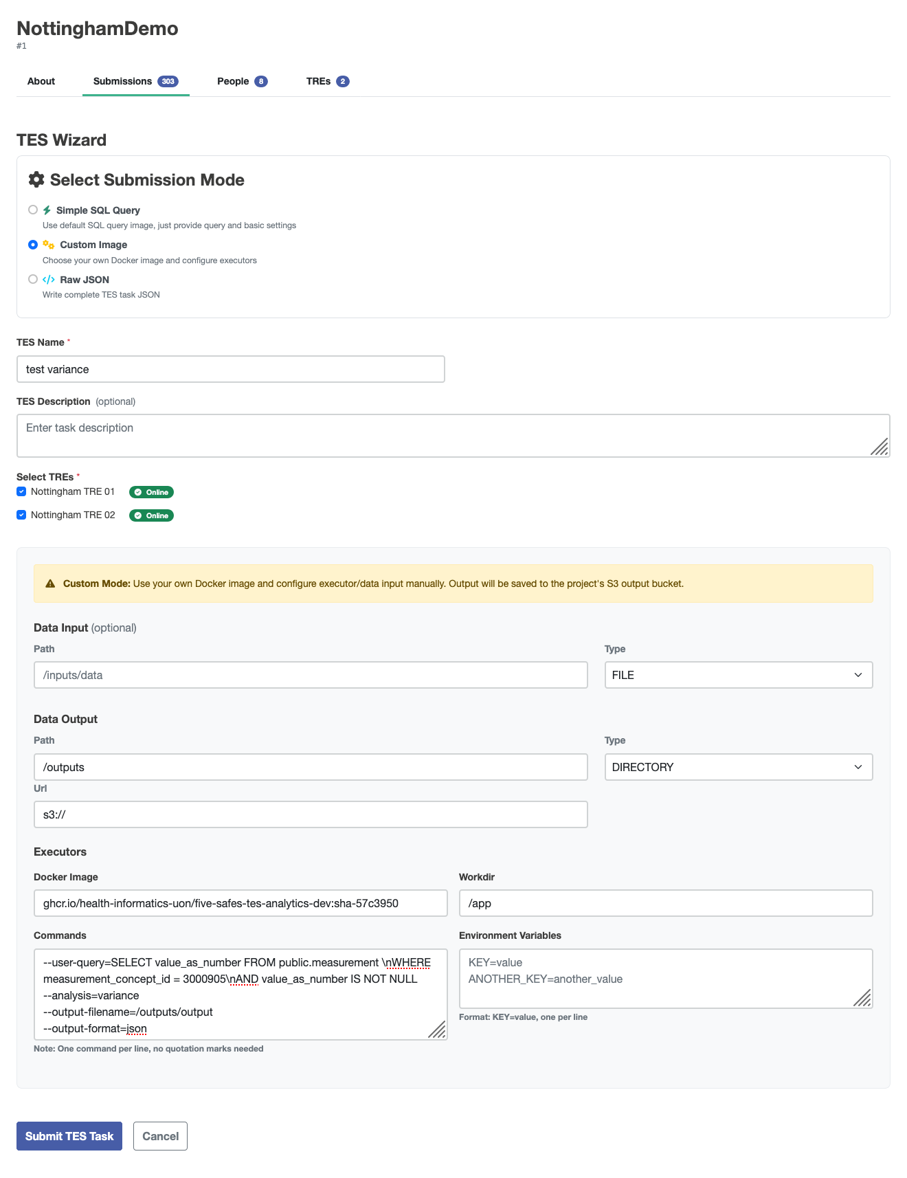 Screenshot of the custom image wizard