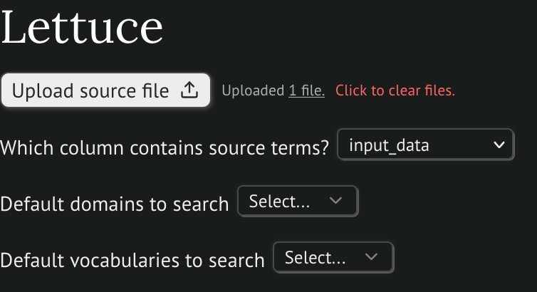 Example image of the upload and options menu
